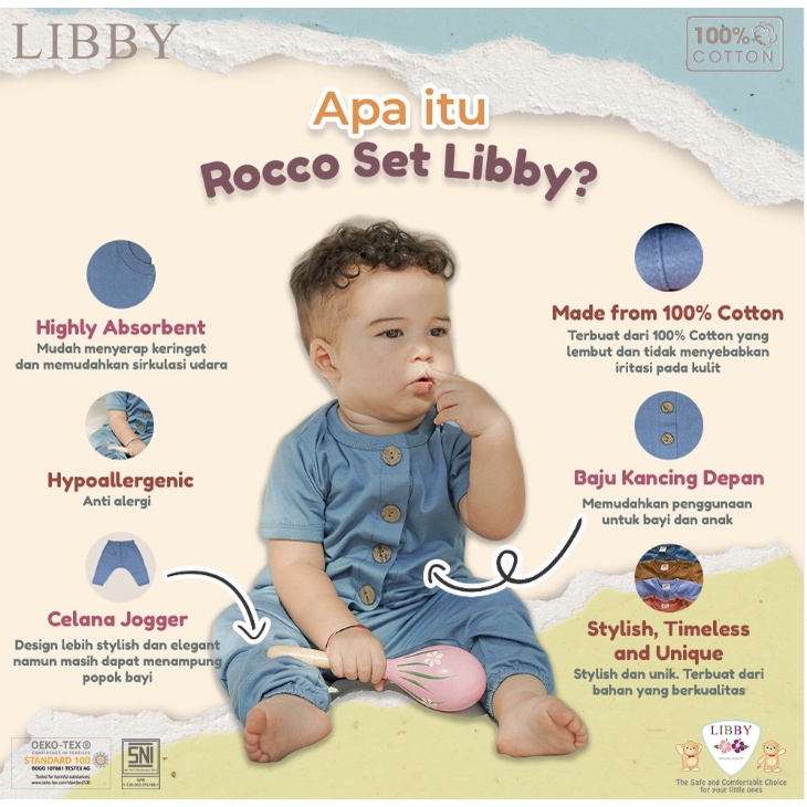 LIBBY Stelan Pendek Panjang Rocco Earth Color | Motif Girl Size 0 s.d 4 Tahun (1 stel/pack)