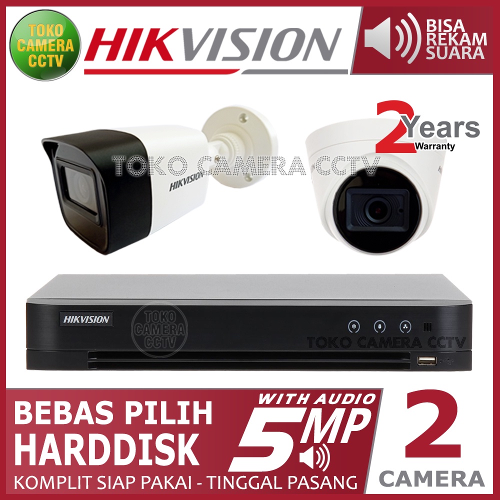 PAKET CCTV HIKVISION 5MP 4 CHANNEL 2 KAMERA AUDIO