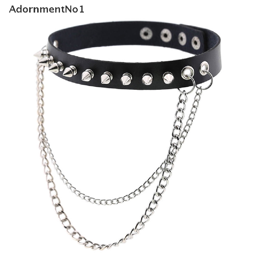 (AdornmentNo1) Kalung Choker Gaya Punk Gothic Bahan Kulit Aksen Rivet Untuk Pria / Wanita