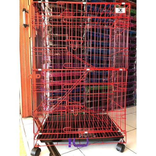 KANDANG KUCING TINGKAT 3-Merah