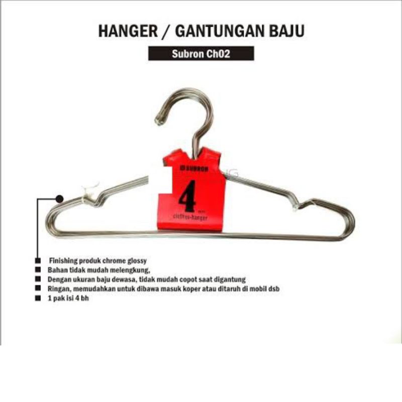 SUBRON Hanger Stainless CH-02 Gantungan Baju Isi 5 Hanger ANTI KARAT