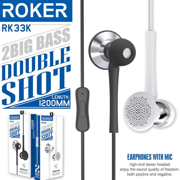 Handsfree ROKER DOUBLE SHOT RK33K Headset 2 Big Bass In Ear Earphones