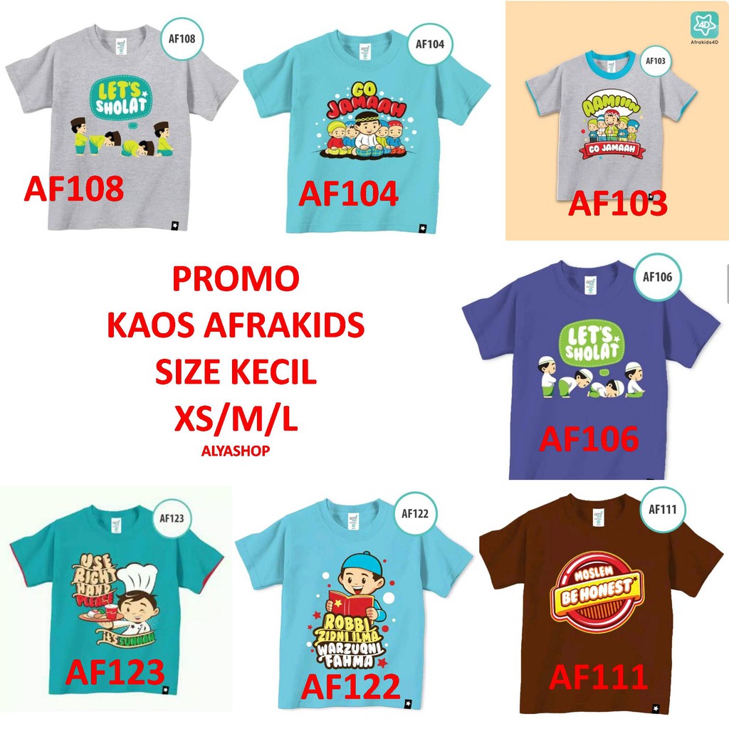 PROMO Kaos Afrakids Size Kecil  AF103 AF104 AF106 AF108 AF111 AF113 AF114 AF118 AF122 AF123 AF159