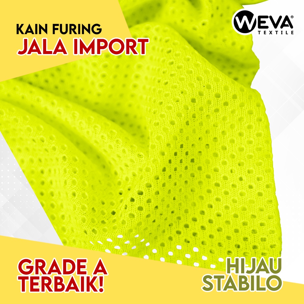 Bahan Kain Jala Kain Mesh Jaring Dalaman Jaket Hijau Stabilo