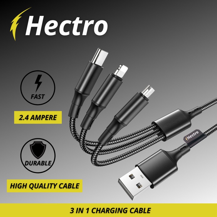 HECTRO KABEL CHARGER 3 IN 1 TYPE C MICRO USB IPHONE