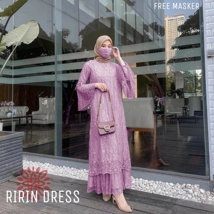 Gamis Brokat Lebaran Terbaru 2022 Dress Pesta Natal India Elegan Mewah Casual Kondangan  Maxi Ririn 