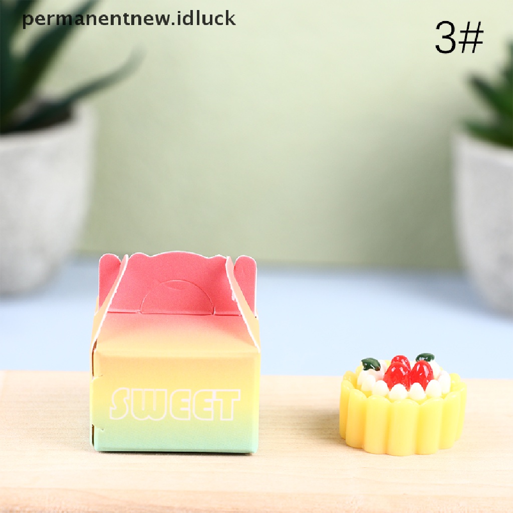 Luckypermanent 1 Set Mainan Miniatur Kue / Buah + Kotak Untuk Dekorasi Rumah Boneka 1: 12