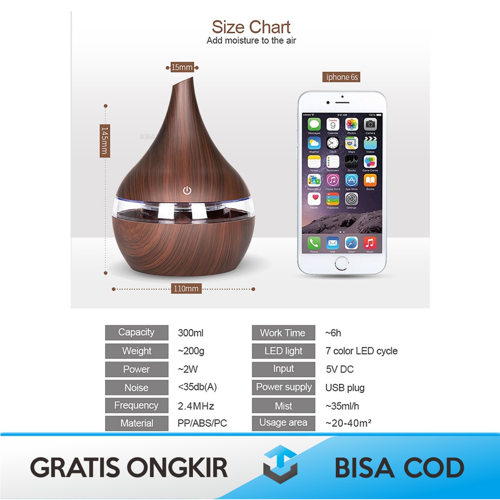 AIR HUMIDIFIER DIFFUSER AROMATHERAPY K-H98 DESIGN KAYU LED RGB LIGHT