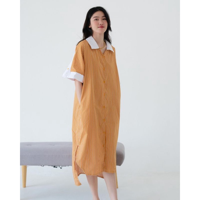 Carlin Stripe Dress / terusan kemeja wanita midi salur