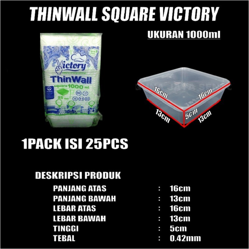 Thinwall SQ 1000ml 1500ml 2000ml 3000ml Per Pack Kotak Makanan Square Plastik SBY