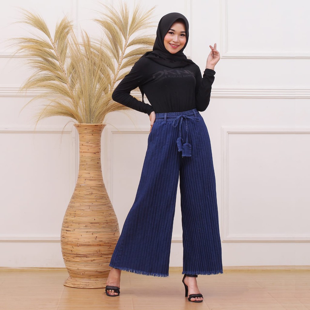 [TERLARIS] CELANA KULOT JEANS PLISKET UMBRELLA MODEL Kekinian