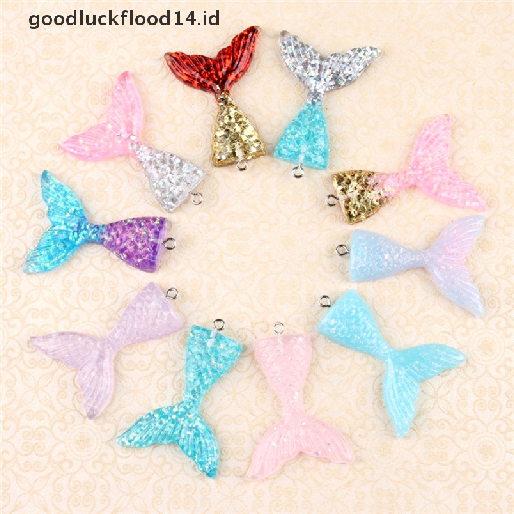 [OOID] 10PCS Mixed Glitter Mermaid Fish Tail Resin DIY Pendant Fit Bracelet Necklace ID