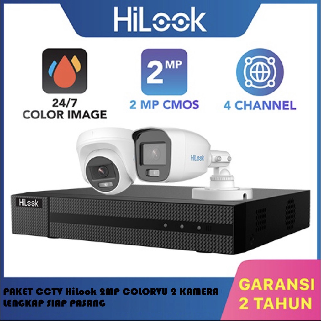 Paket CCTV HiLook 2MP COLORVU 2 Kamera Lengkap Siap Pasang