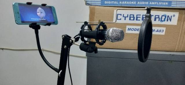 Arm stand Condenser Microphone + Holder + 360 Lazypod Smartphone Clamp Mic taffstudio jnp