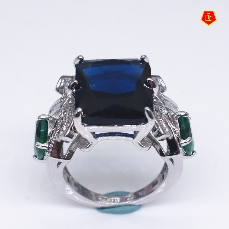 [Ready Stock]Fashion Personality Inlaid Blue Topaz Ring