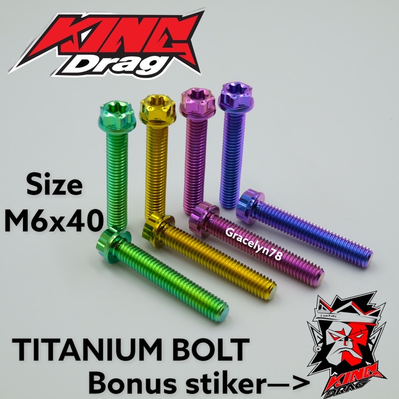 baut TITANIUM m6x40 6x40 baut drat 10 panjang 4 cm ORIGINAL KING DRAG BOLT