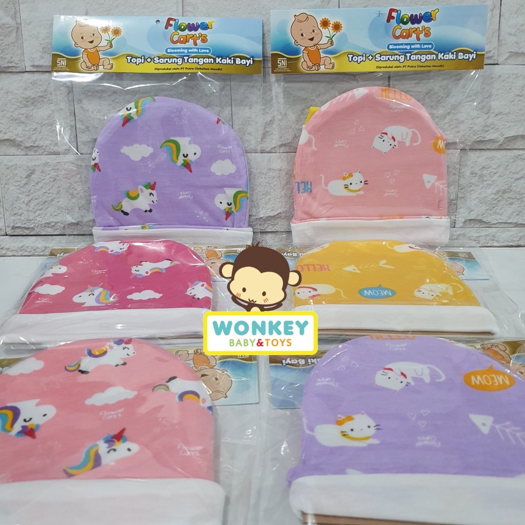 Set Topi Bayi dan Sarung Tangan Kaki Bayi Flower Cart's