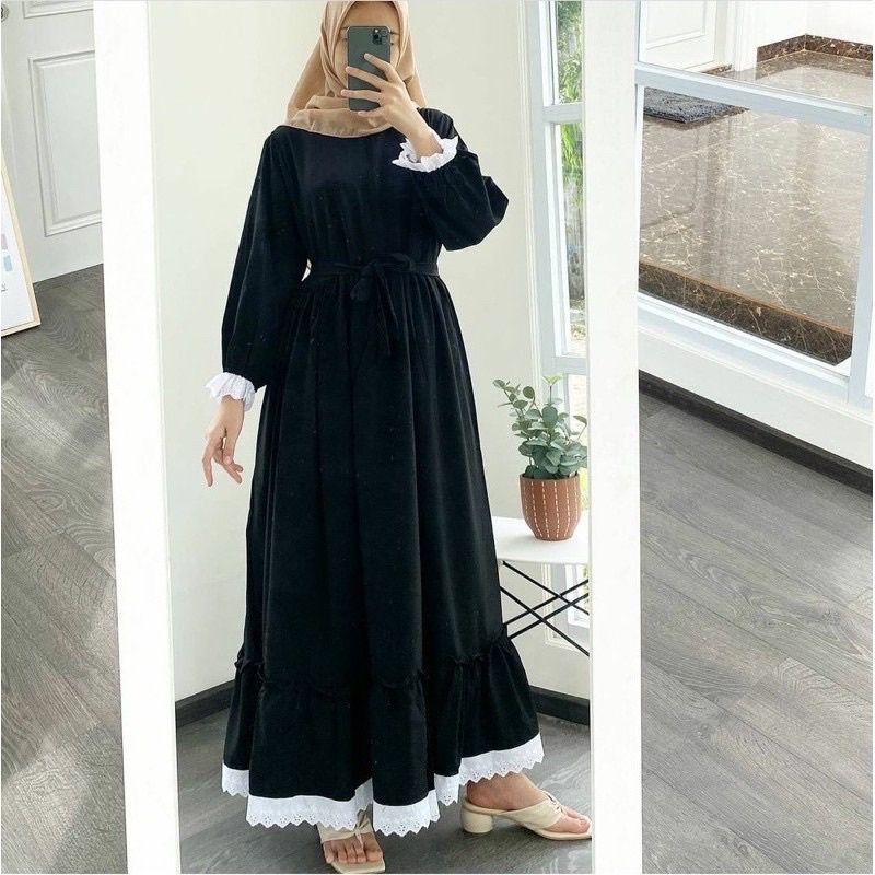 Tereza Dress Ukuran ALLSIZE BAJU GAMIS  DRESS BIG SIZE-Gamis renda hitam