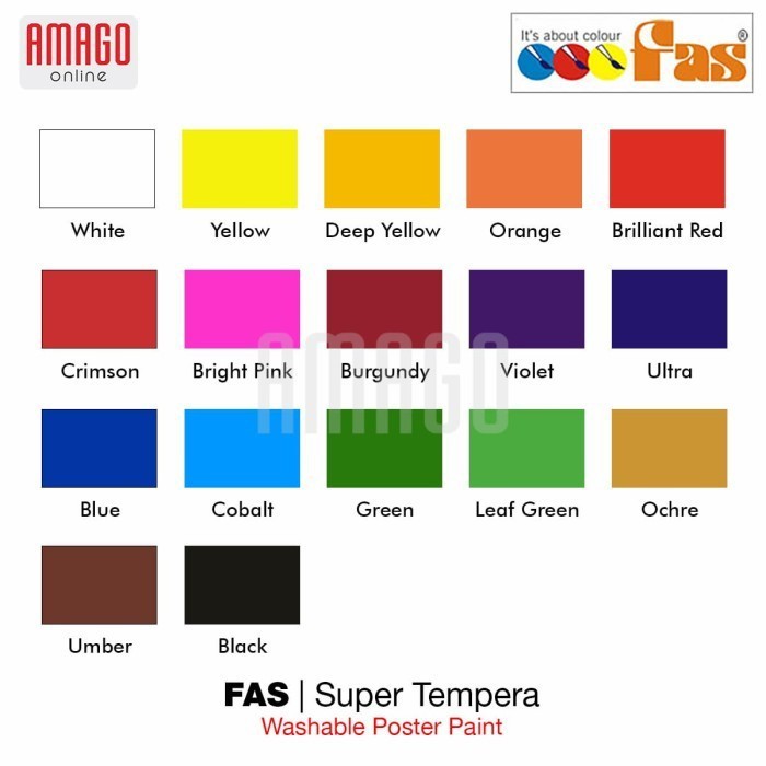 PAKET 6 WARNA DASAR - FAS SUPER TEMPERA WASHABLE POSTER PAINT - 250 ml