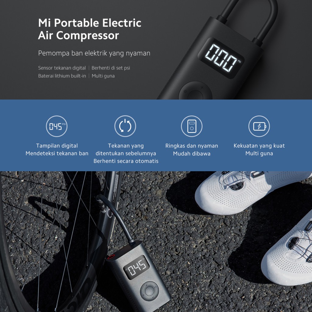 Xiaomi Pompa Mi Portable Electric Air Compressor 1S / Xiaomi Pompa Ban Elektrik 1S Portable Pompa Ban Motor Mobil Sepeda - Garansi Resmi TAM / Pompa Xiaomi