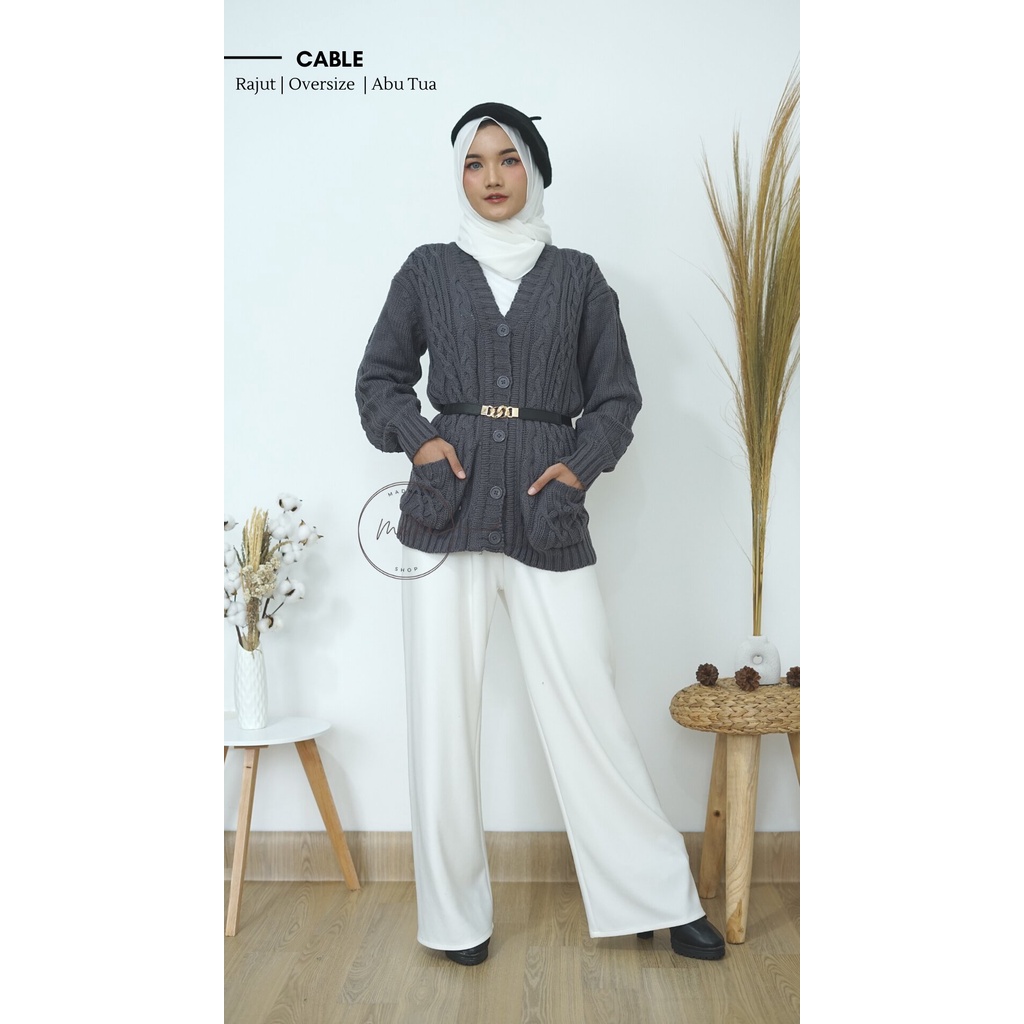 CABLE  Knit Sweater Rajut 3 Get Ful Kancing Polos Tebal Premium Cardigan Oversize