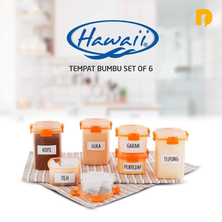 [BISA COD] Hawaii Tempat Bumbu Set of 6 Toples Wadah Bumbu Warna Orange Dengan Kuncian Pada Tututpny