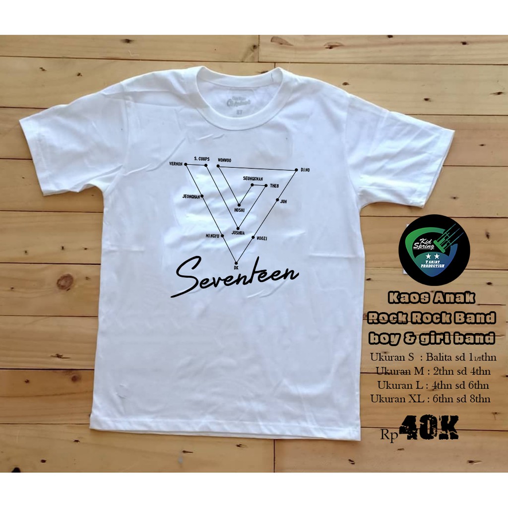 PREMIUM Kaos Anak Cowo Cewe Motif Sablon Terlaris Premium Band Rock Kepop KDS_Seventeen