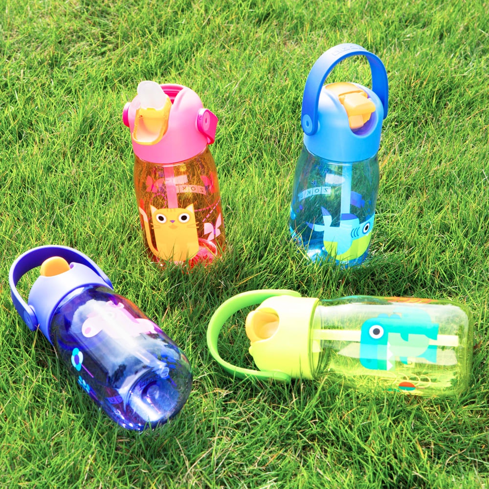 Zoku Kids Flip Straw Bottle - Botol Minum Anak Sedotan Anti Tumpah Bekal Vakum Gantung 400ml