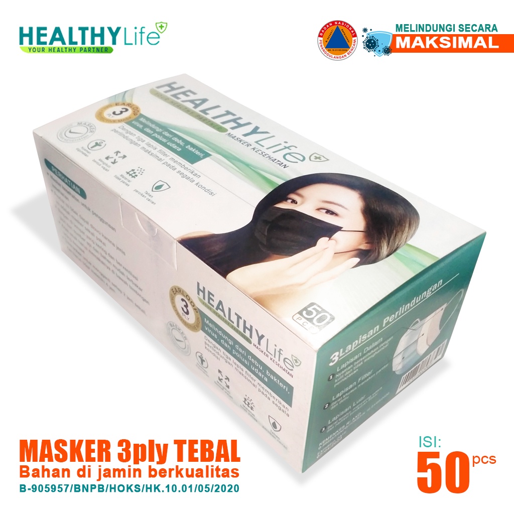 Masker 3ply medis non surgical Healthylife Mask 3ply 50's