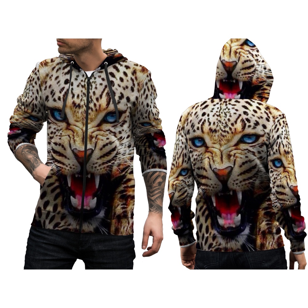 Jaket Hoodie Zipper Macan Tutul Leopard / Jaket Zipper Motif Hewan Macan Tutul Jaguar Leopard