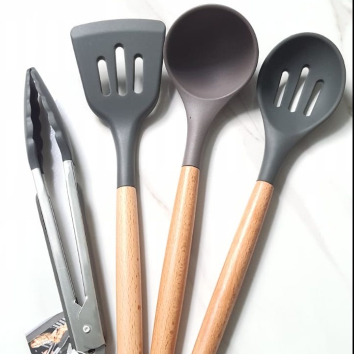 Paket Spatula Cypruz Sodet Silikon Gagang Kayu Silicone Abu Set