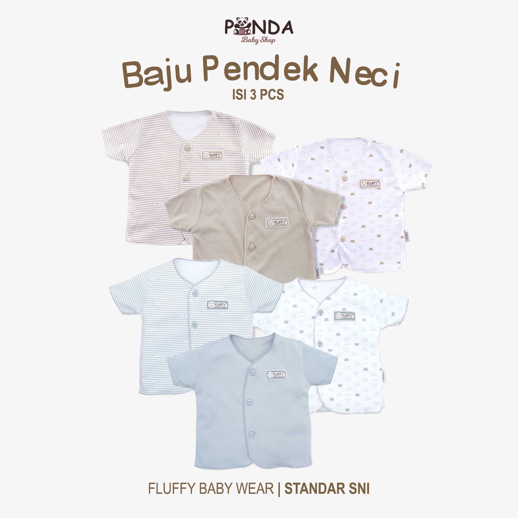 Fluffy Baby Baju Pendek Neci BDAN - Baju Bayi Fluffy Baby Wear Lengan Pendek Newborn Laki Perempuan 