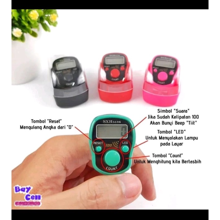 (SHX 5136)Tasbih jari digital LED alarm / Finger Counter LED Alarm FREE KOTAK