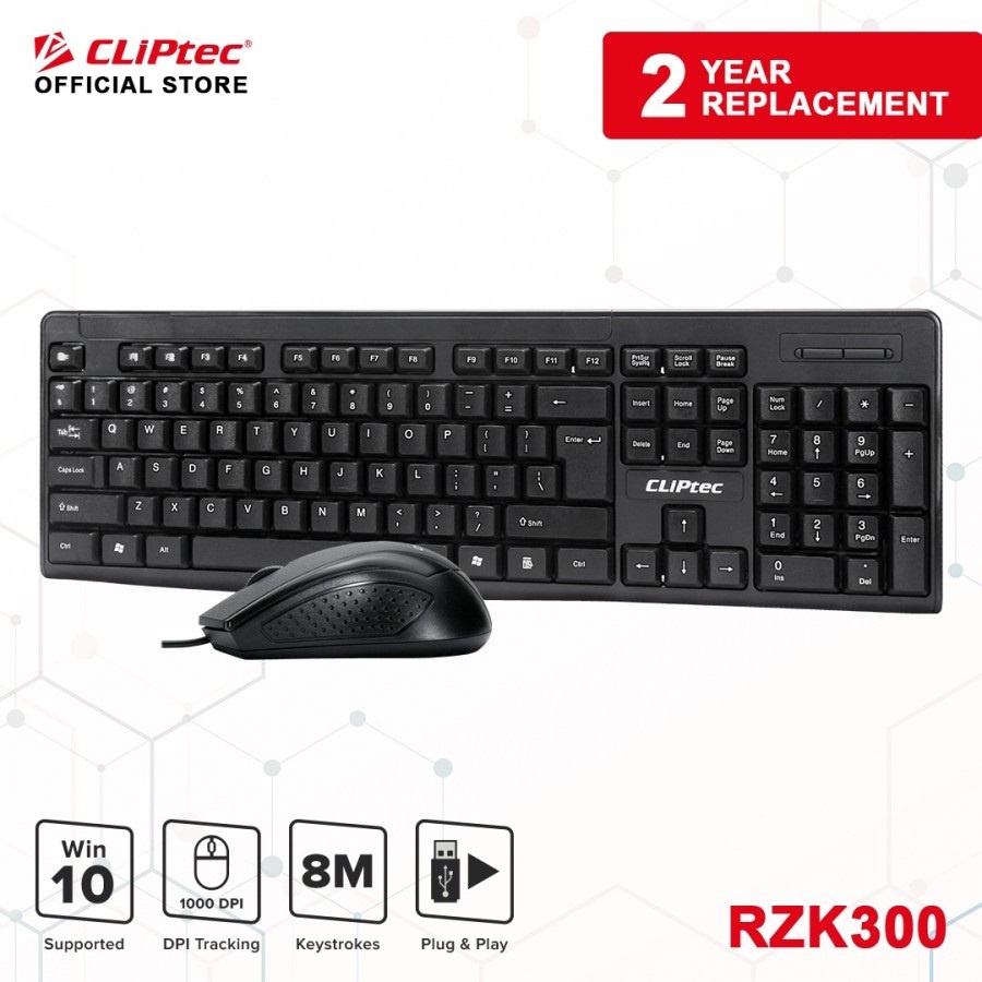 PAKET COMBO KEYBOARD  Mouse  Set Wired CLIPtec RZK300 Exclusive GARANSI 2 TAHUN RESMI