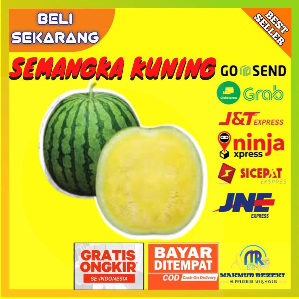 

BUAH SEMANGKA KUNING WATERMELON YELLO NON TANPA BIJI SEGAR MANIS MURAH UKURAN 3.5-4KG PER 1 BUAH PCS