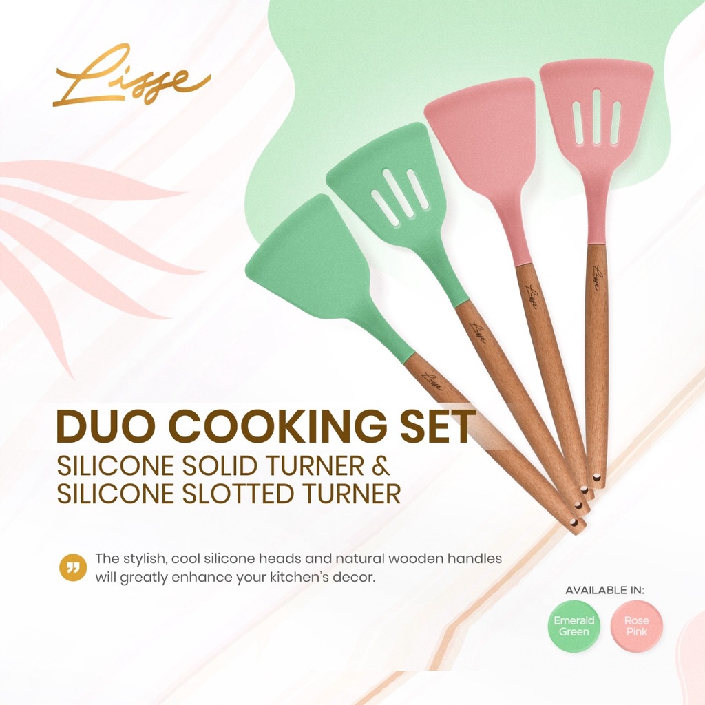 Spatula Silicone Lisse Duo Cookinhg Set Wood Handle