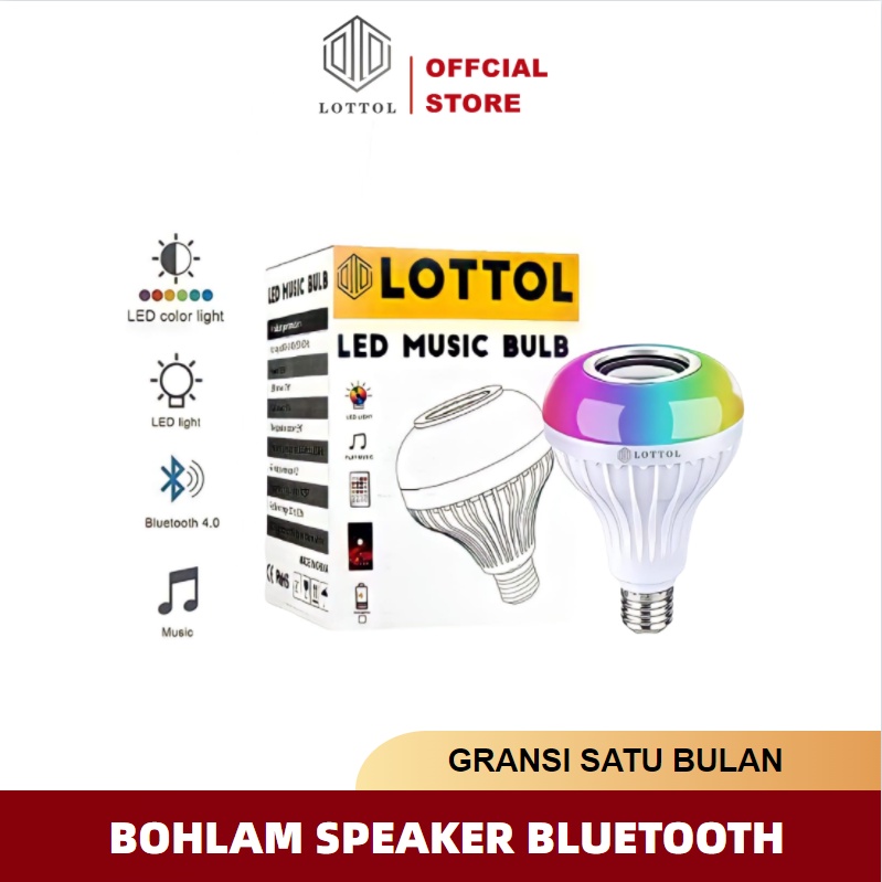 LOTTOL Lampu Bohlam Speaker Bluetooth RGB 12W/Lampu Musik Bluetooth