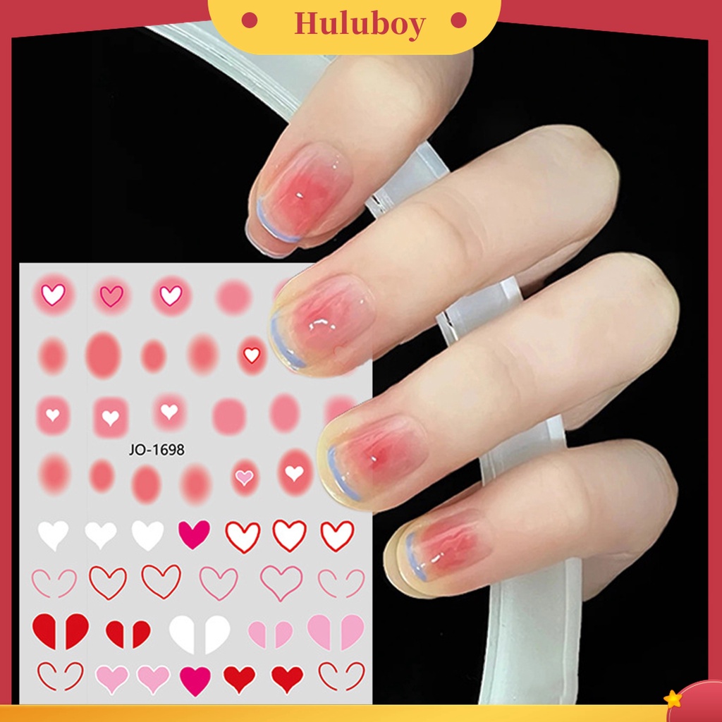 Huluboy Huluboy♡ Stiker Kuku 3D Desain Hati Warna Pink Untuk Anak Perempuan