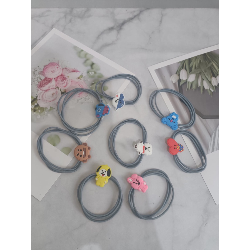 Karet Gelang BT21 BTS Murah/Ikat Rambut BTS 21 bisa Jadi Gelang KARET KOREA MOTIF KARTUN BTS LUCU