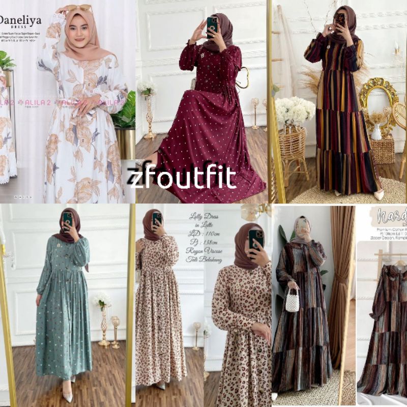 ALILA 2 DANELIYA DRESS/ GAMIS DANELIYA HOMEDRESS RENDA GAMIS BUNGA MOTIF HITAM PUTIH MURAH PROMO