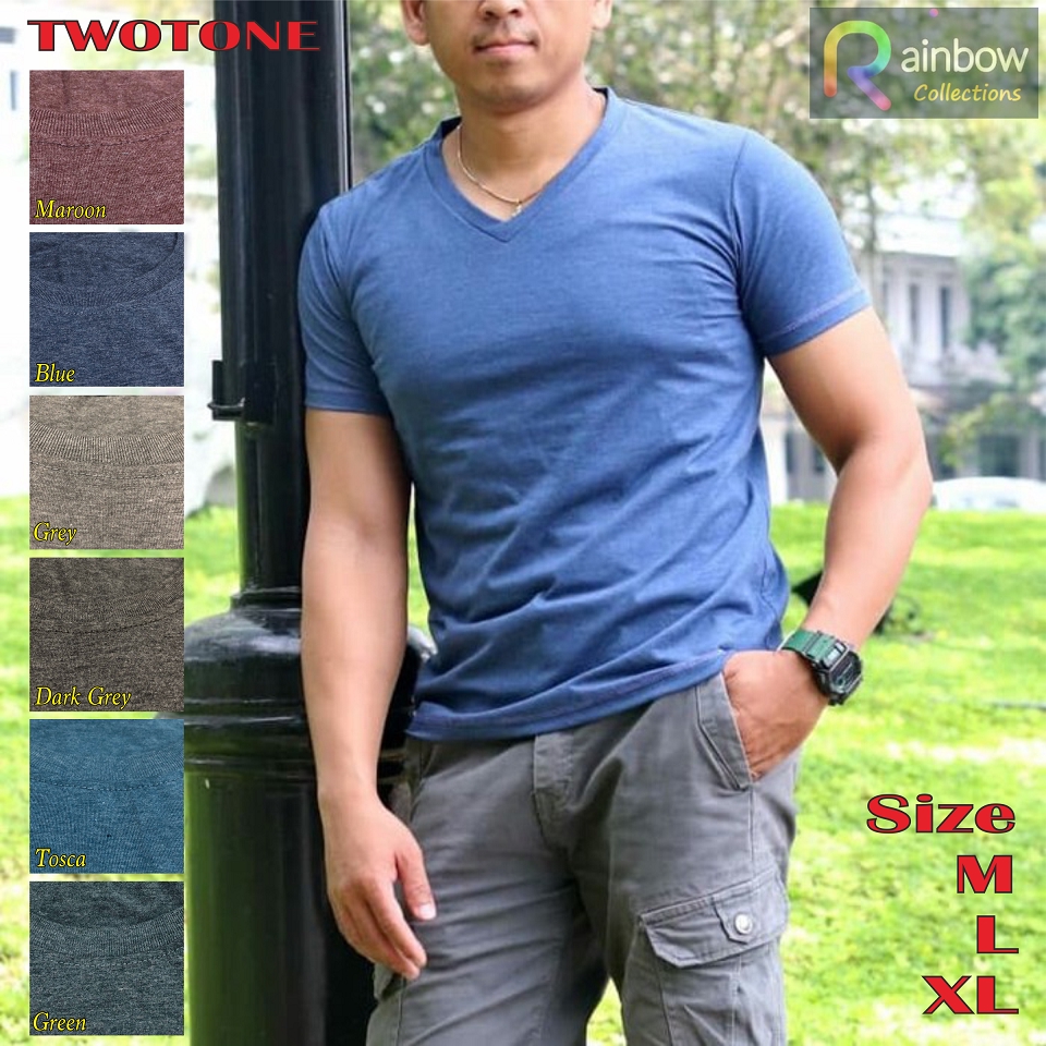 Kaos Polos Lengan Pendek Cowok V-neck TWOTONE / Vneck Pria - TUTON