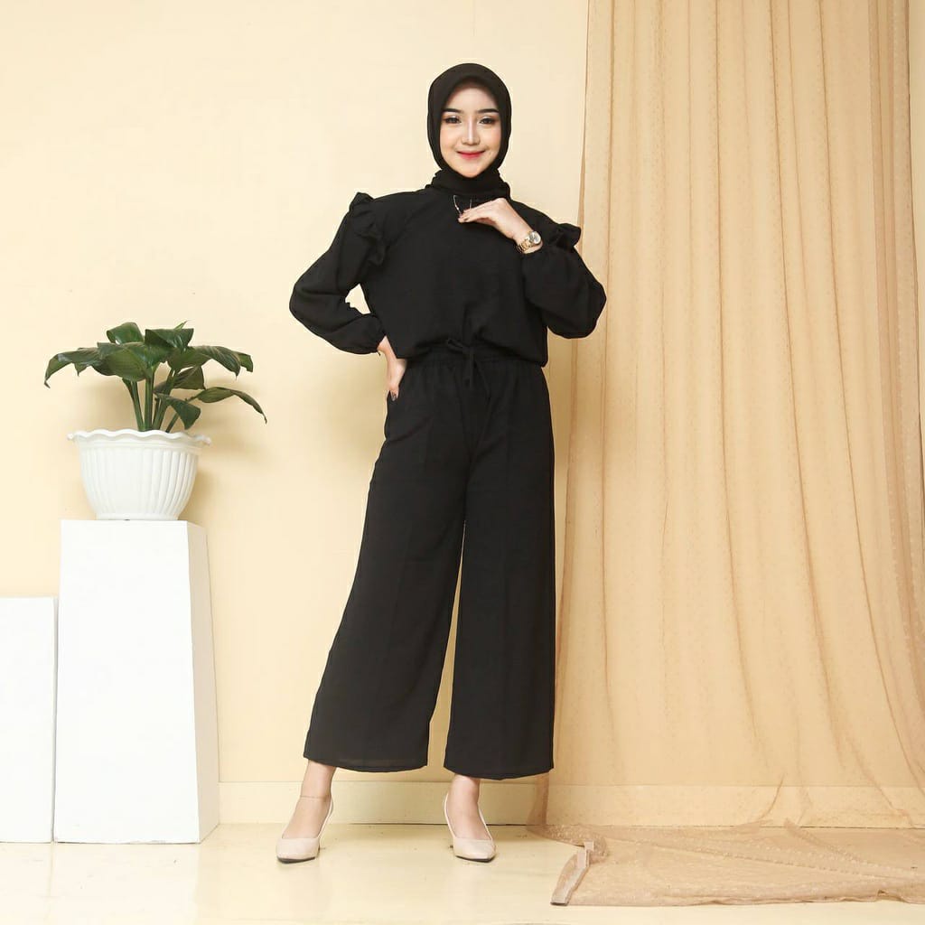 RUBY SET CRINKLE AIRFLOW ORI / SETELAN 2IN1 BAJU SLETING DEPAN DAN CELANA KULOT / SETELAN WANITA VIRAL (BANYAK SIZE)