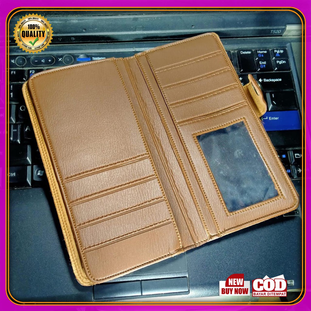 Dompet Lipat panjang kancing cowok kekinain Kasual fashionable bahan PVC