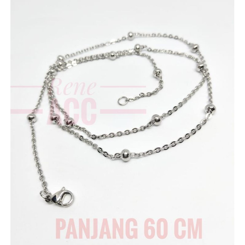 Kalung Titanium wanita silver bola stainless 60 cm