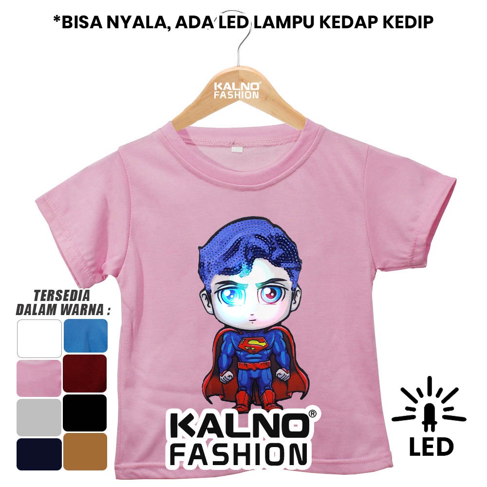 Baju anak karakter SUPRMAN 5 SM443 LED umur 1 - 7 tahun Random muat untuk Ukuran S M L XL Bahan Katun polyester