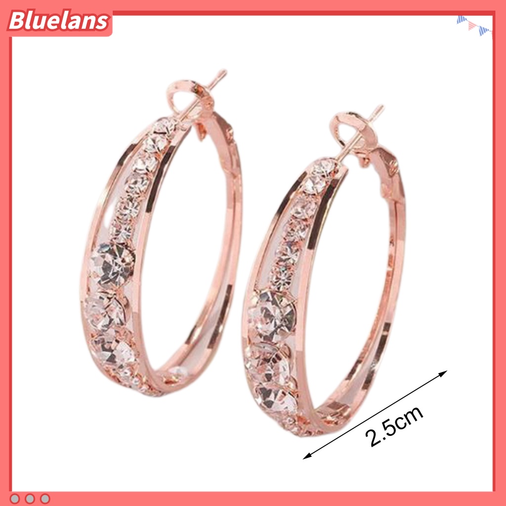 1 Pasang Anting Hoop Berlian Imitasi Bentuk Lingkaran Warna Rose Gold Untuk Wanita