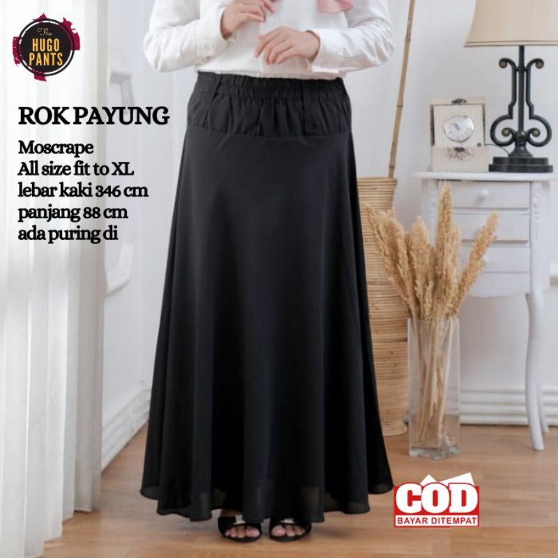 ROK PANJANG WANITA MODEL PAYUNG ROK POLOS BAHAN WOLFIS BAWAHAN MUSLIMAH ROK PLISKET PLISIR