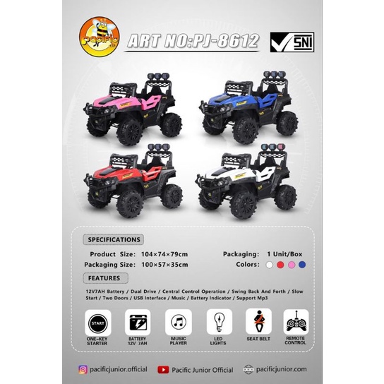 MAINAN ANAK MOBIL AKI JEEP MG OFFROAD