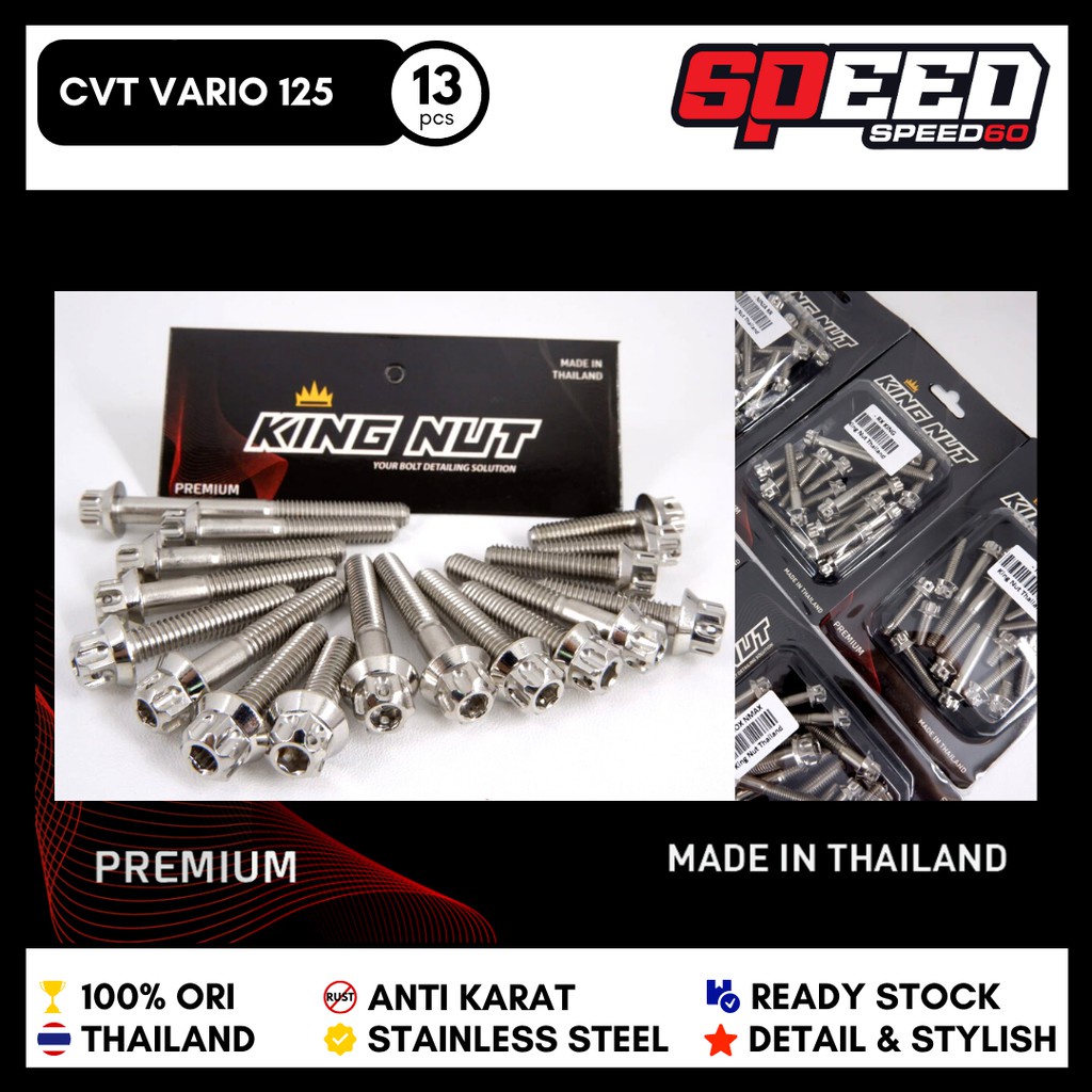 Baut CVT Vario 125 Vario 150 Vario New Premium Baut Probolt Thailand Stainless Steel King Nut