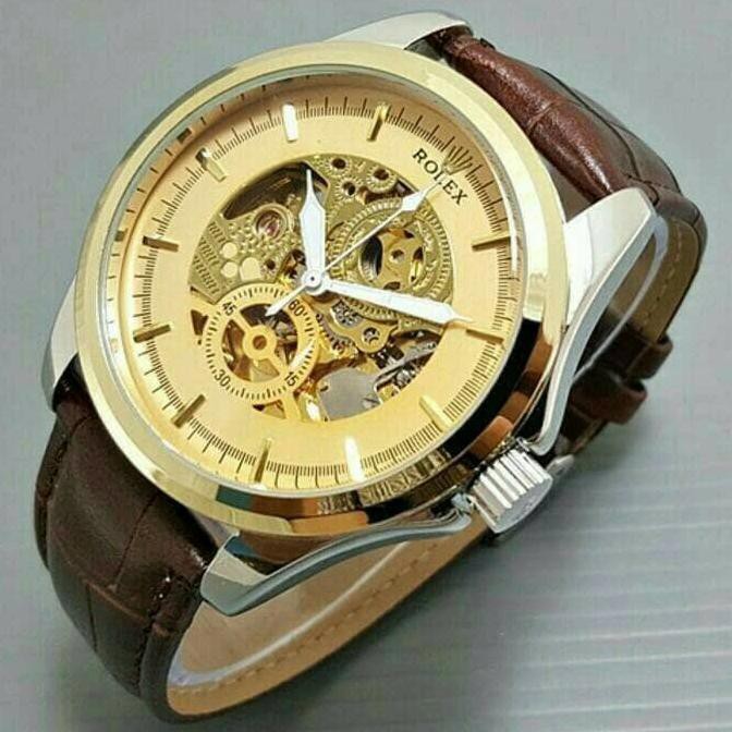 Jam Tangan Rolex Automatic / Otomatis Combi Gold Kulit Coklat